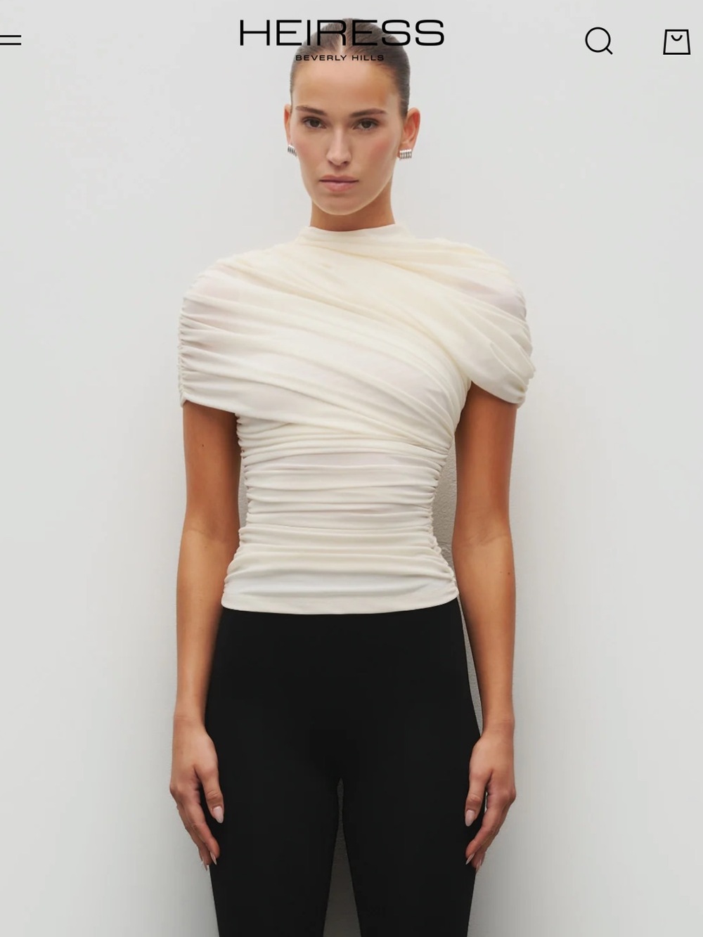 Heiress Draped Ivory Ruched Shoulder Top